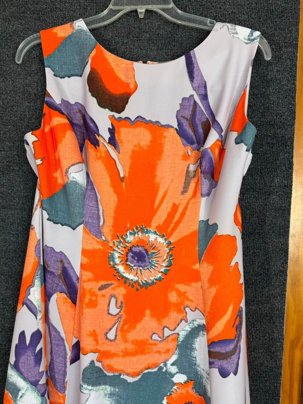 J. Peterman Floral Bloom A-Line Midi Dress Orange Gray Purple Size 20